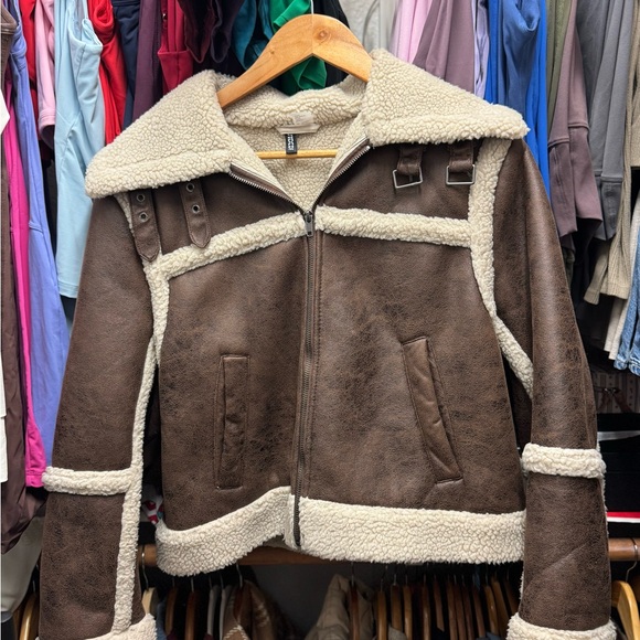 H&M Jackets & Blazers - Brown Shearling Aviator Jacket
